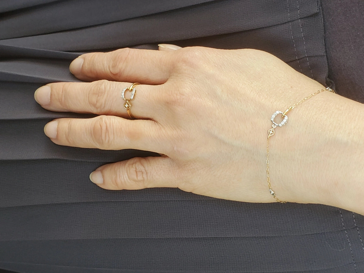 Tri-Color Gold Squares Diamond Ring - Elysian Couture