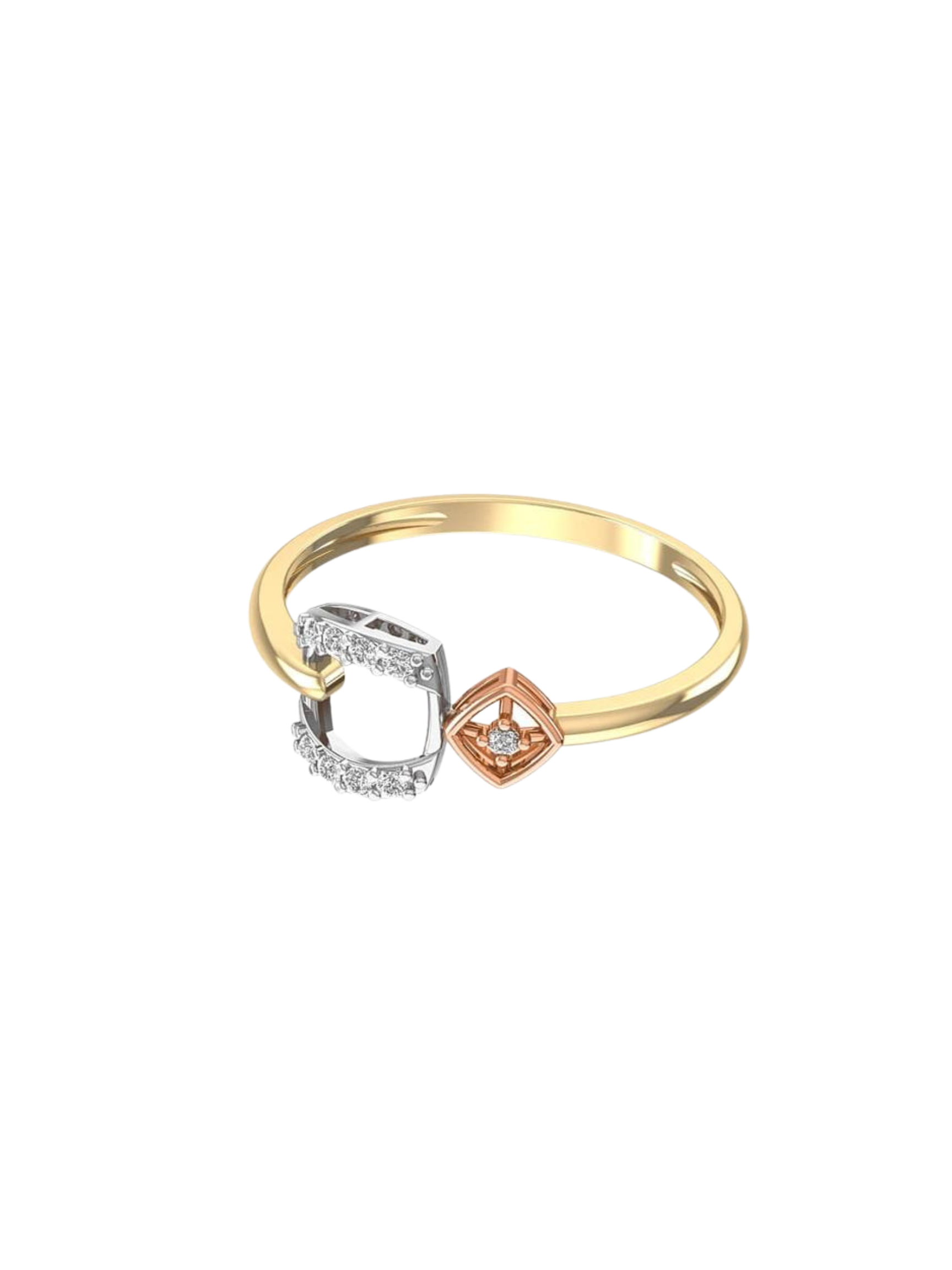 Tri-Color Gold Squares Diamond Ring - Elysian Couture