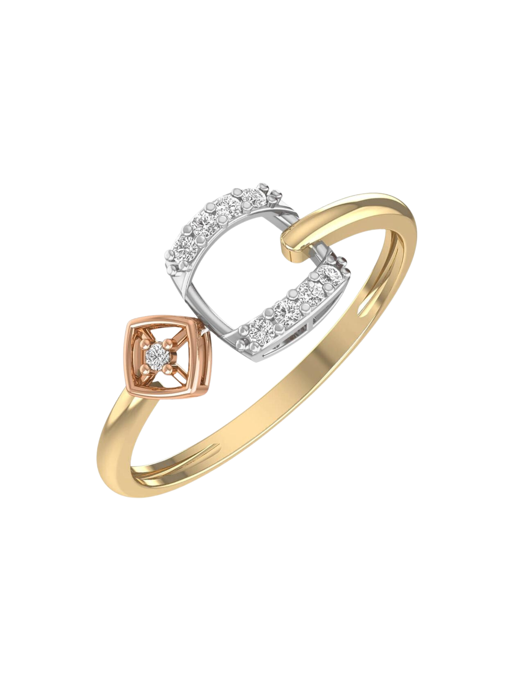 Tri-Color Gold Squares Diamond Ring - Elysian Couture