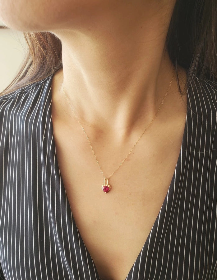 Sunshine Ruby Heart Lock Necklace - Elysian Couture