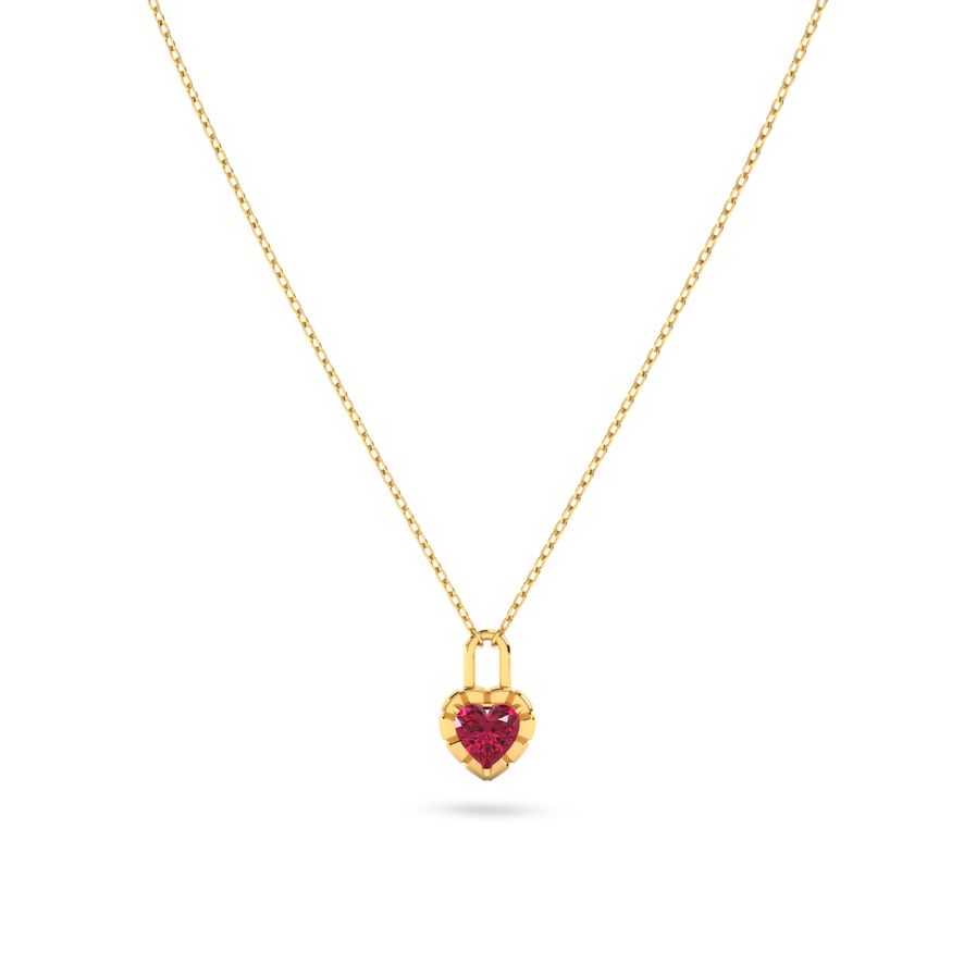 Sunshine Ruby Heart Lock Necklace - Elysian Couture