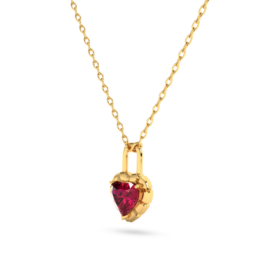Sunshine Ruby Heart Lock Necklace - Elysian Couture